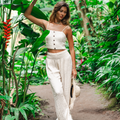 Cream Wide Leg Cotton Pants 9