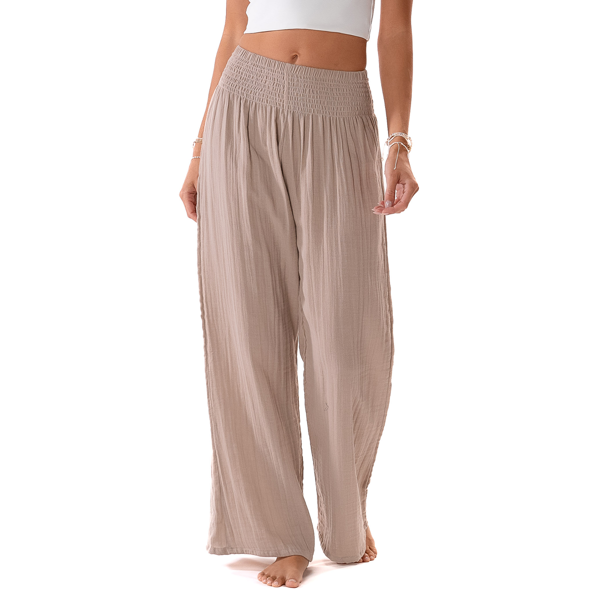 Stone Wide Leg Cotton Pants