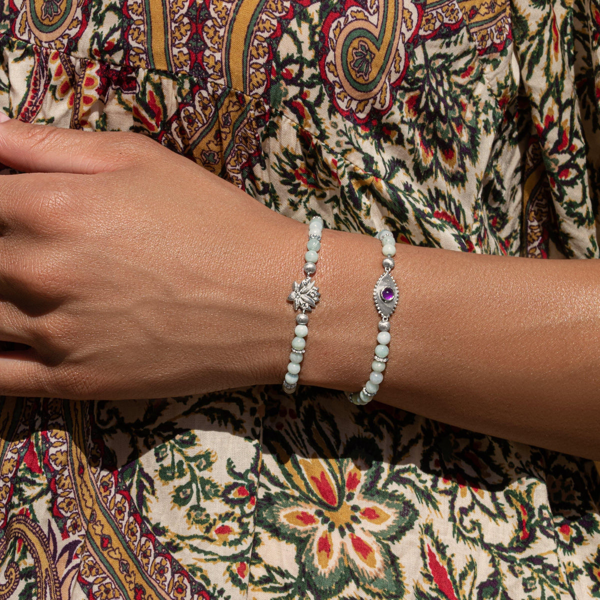 Prosperity Magnet Jade Amethyst Evil Eye Charm Bracelet