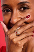 Puffy Heart Gemstone And Pearl Statement Ring 2