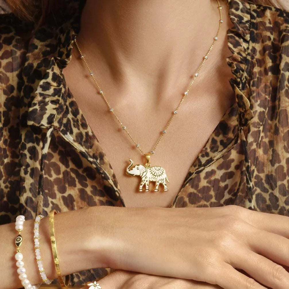 Infinite Wisdom Gold Plated Elephant Pendant Necklace
