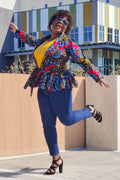African Print Long Sleeved Peplum Blouse 2