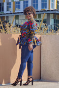 African Print Long Sleeved Peplum Blouse 3