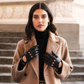 Alessa (black) - Classic Italian lambskin leather driving gloves & touchscreen feature 2