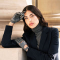 Alessa (grey) - Classic Italian lambskin leather driving gloves 4