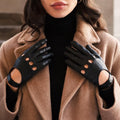 Alessa (black) - Classic Italian lambskin leather driving gloves 7