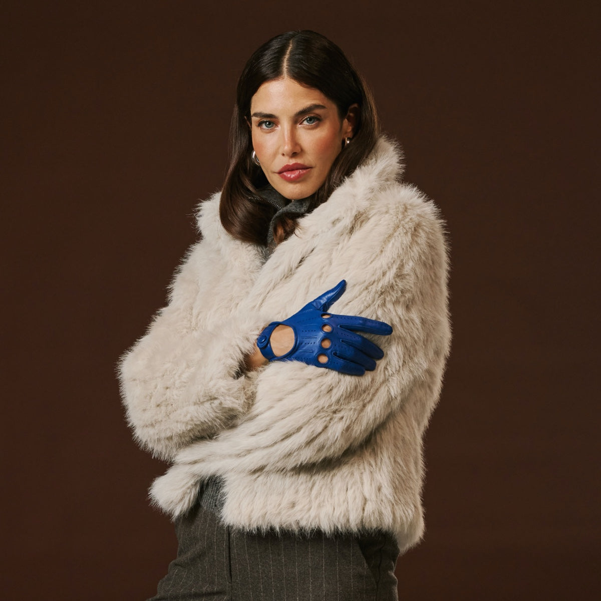 Alessa (blue) - Classic Italian lambskin leather driving gloves
