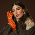 Alessa (orange) - Classic Italian lambskin leather driving gloves 4