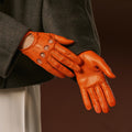 Alessa (orange) - Classic Italian lambskin leather driving gloves 5