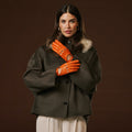 Alessa (orange) - Classic Italian lambskin leather driving gloves 6