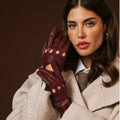 Alessa (oxblood) - Classic Italian lambskin leather driving gloves 5