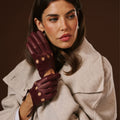 Alessa (oxblood) - Classic Italian lambskin leather driving gloves 8