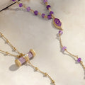 Guardian Spirit Amethyst Hamsa & Evil Eye Gold Necklace 4