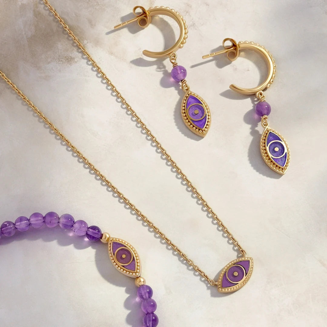 Divine Vision Amethyst Evil Eye Gold Necklace