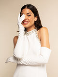 Angelina (white) - Italian silk lined 16-button length leather bridal / opera gloves 2
