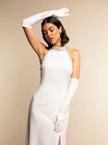 Angelina (white) - Italian silk lined 12-button length leather bridal / opera gloves 6