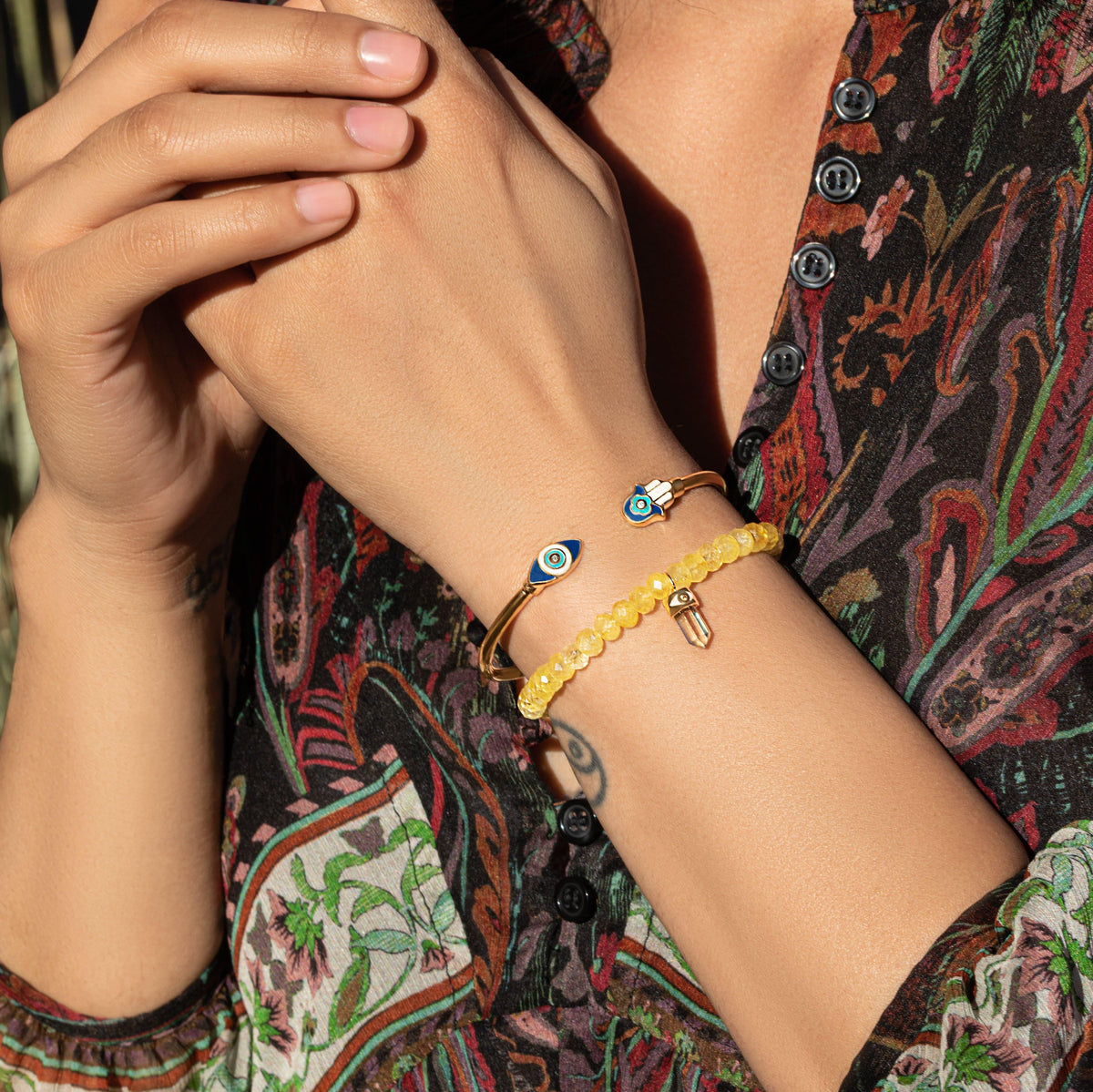 Positive Light Enamel Hamsa Evil Eye Cuff