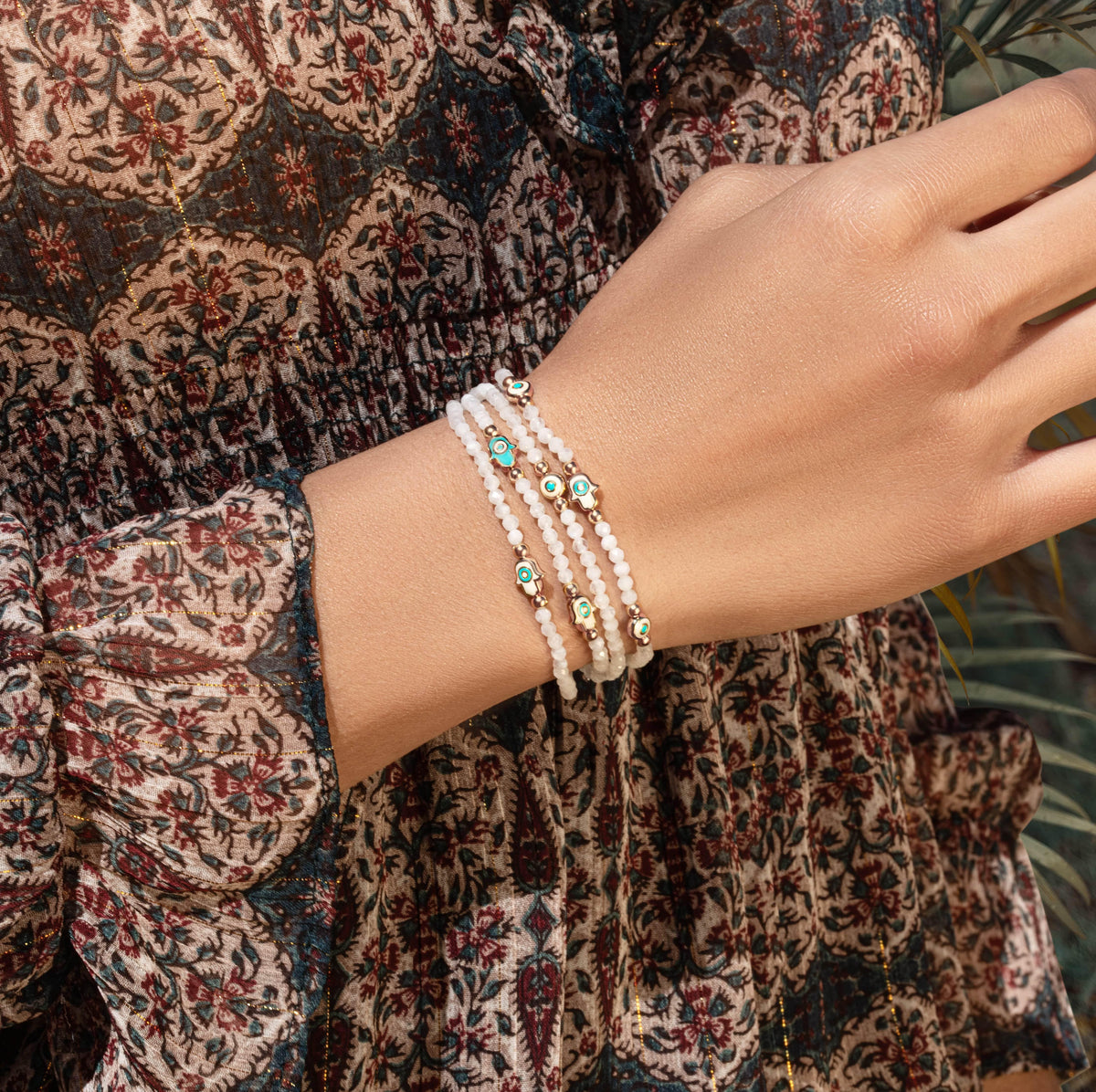 Mindful Cleanse Moonstone Enamel Evil Eye Hamsa Bracelet