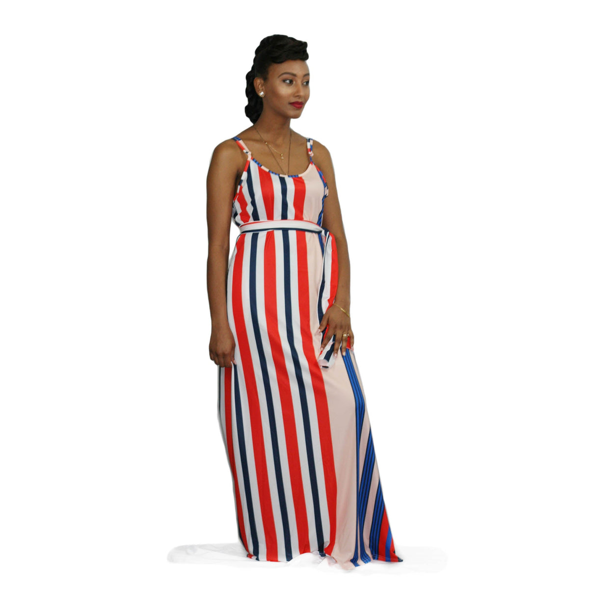 Two-Piece Summer Striped Casual Sleeveless Maxi Dress