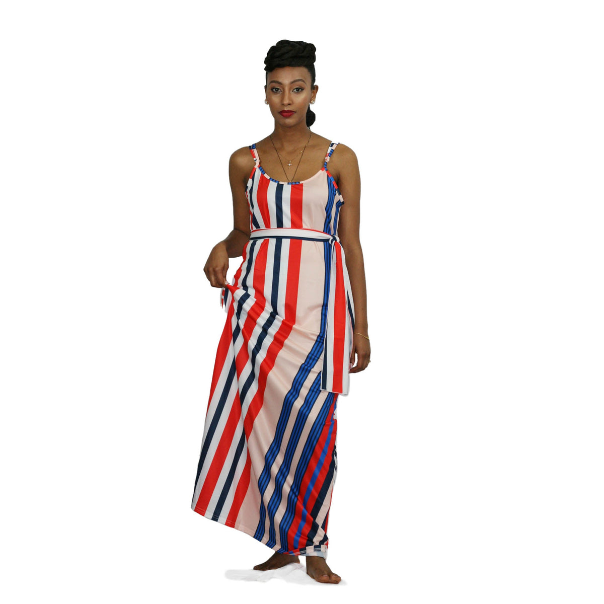 Two-Piece Summer Striped Casual Sleeveless Maxi Dress