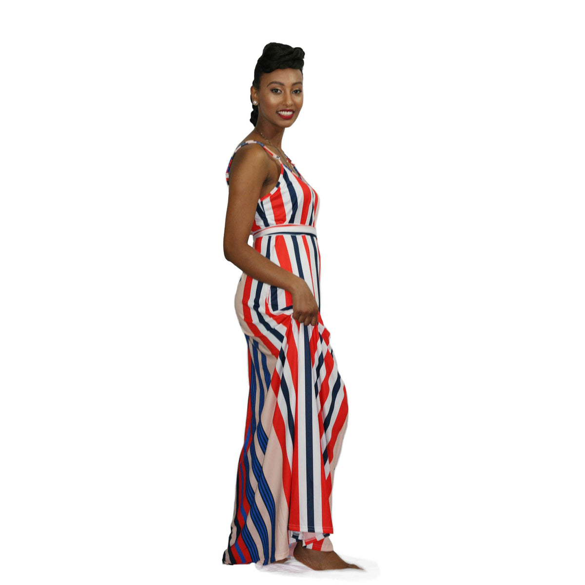 Two-Piece Summer Striped Casual Sleeveless Maxi Dress