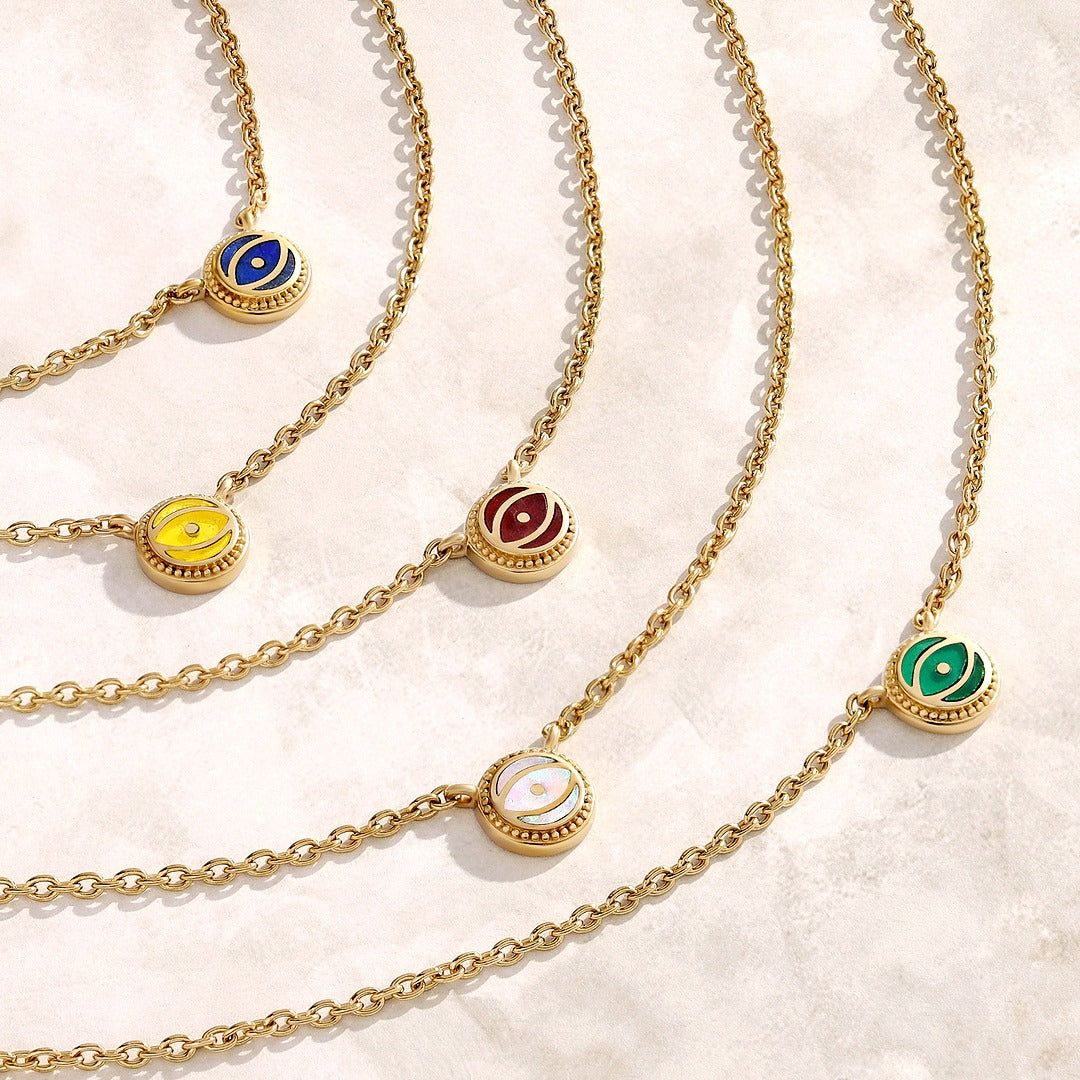 Radiant Shield Garnet January Birthstone Evil Eye Necklace