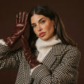 Camilla (brown) - Italian long leather winter gloves with luxurious cashmere lining 8