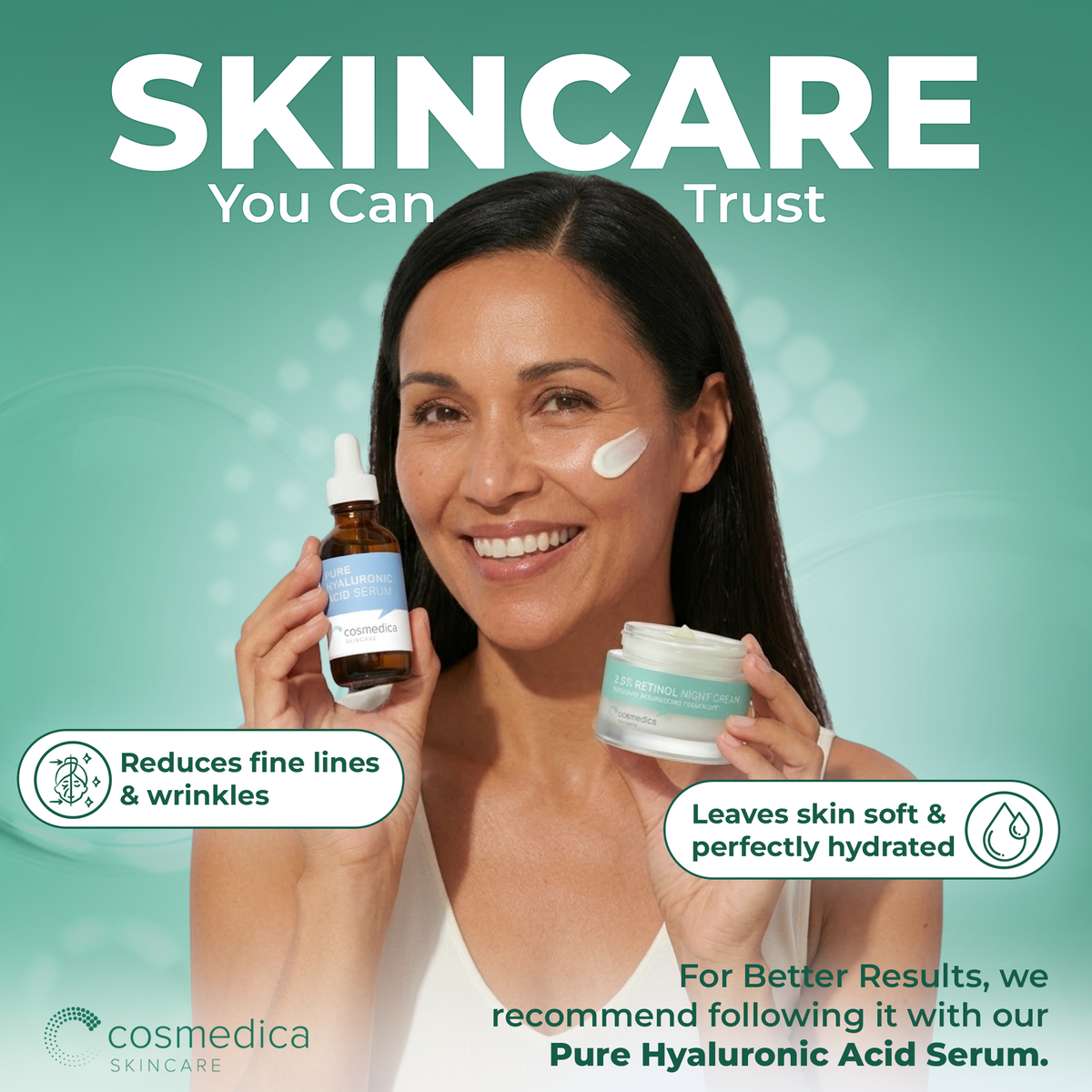 Cosmedica Skincare Retinol Night Cream – Anti Aging Face Moisturizer with Retinol (Vitamin A) & Hyaluronic Acid – Wrinkle Repair Cream for Acne, Fine Lines & Dark Spots – Night Cream for Face, 1.7 oz