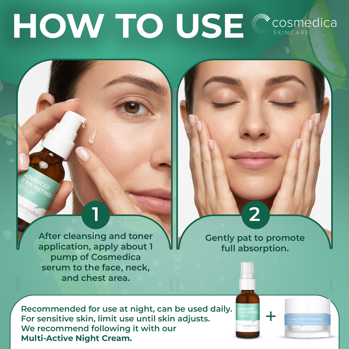 Cosmedica Skincare Retinol Serum 2.5% | Hydrating Vitamin A Serum with Green Tea Hyaluronic Acid Vitamin E | Non-Irritating Serum for Sensitive Skin Oily Skin | 1oz