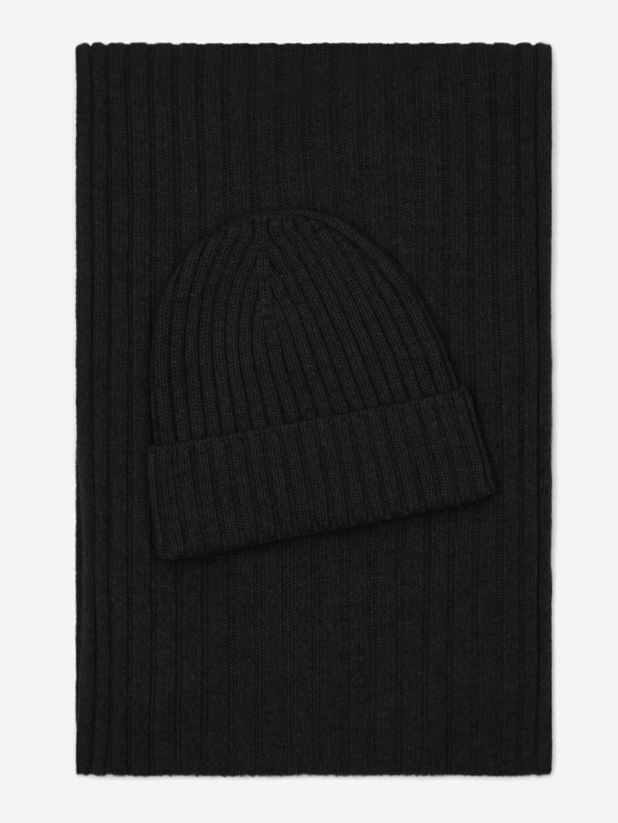 Napoli (black) - Italian 100% cashmere ribbed scarf (unisex)