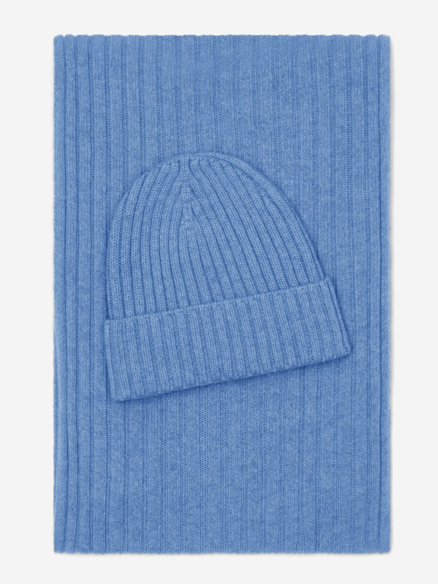 Napoli (light blue) - Italian 100% cashmere ribbed scarf (unisex)