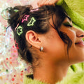 Bright Checkered Super Chunky Huggie Hoop Earrings 3