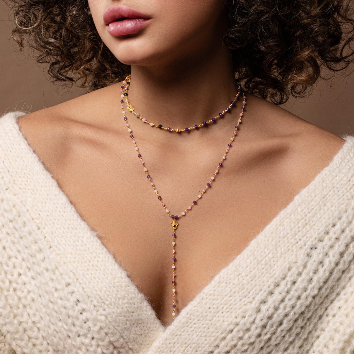 Tranquil Voice Amethyst Rose Quartz Tourmaline Triple Protection Wrap