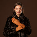 Donatella (brown) – Luxurious Italian peccary leather gloves with cashmere lining 2
