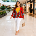 Duma Mbili African Print Long Sleeved Peplum Red Blouse 4