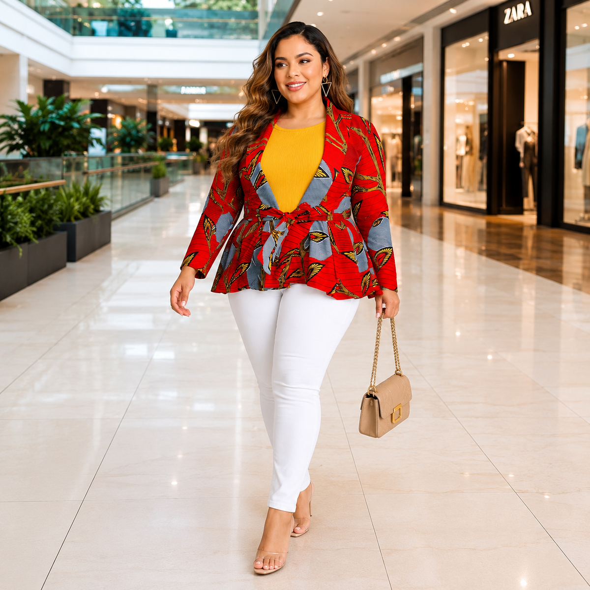 Duma Mbili African Print Long Sleeved Peplum Red Blouse