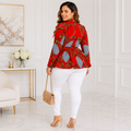 Duma Mbili African Print Long Sleeved Peplum Red Blouse 5