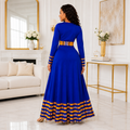 Duma Mbili Royal Blue Dashiki Trim Formal Long Sleeved Maxi Dress 3