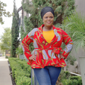 African Print Long Sleeved Peplum Red Blouse 1