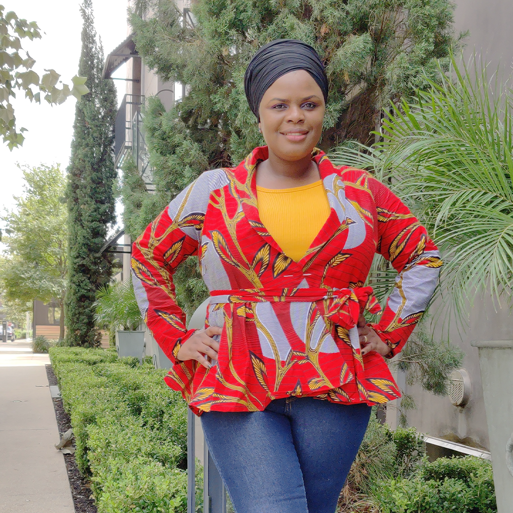 African Print Long Sleeved Peplum Red Blouse