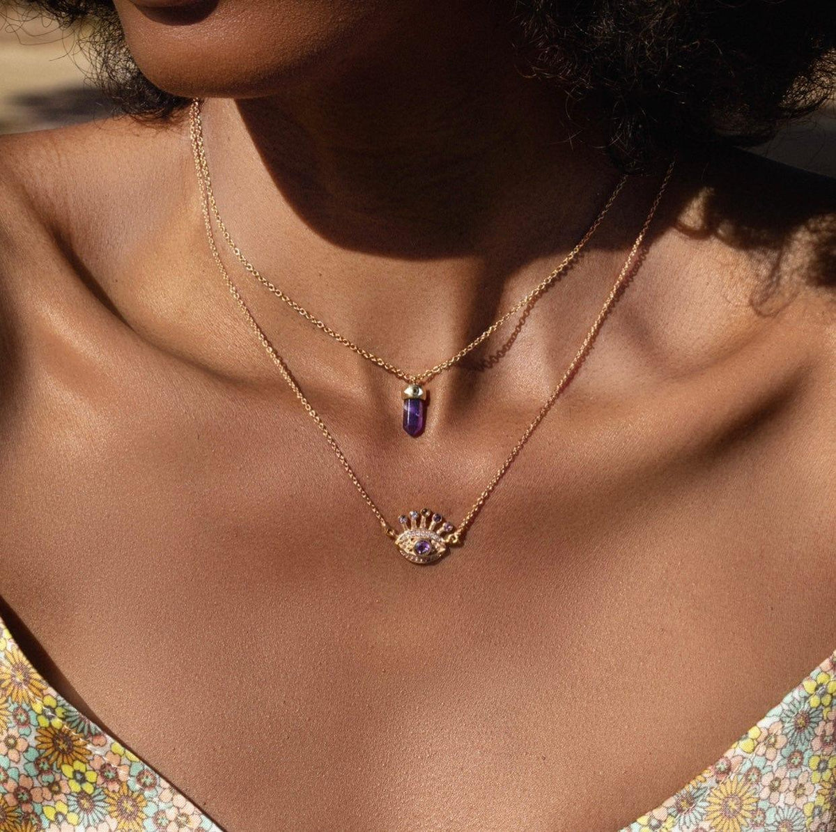 Serene Tranquility Amethyst Evil Eye Pointer Necklace