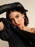 Elena (black) - Italian silk lined 12-button length leather opera gloves 8