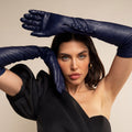 Elena (navy) - Italian silk lined 12-button length leather opera gloves 6