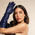 Elena (navy) - Italian silk lined 8-button length leather opera gloves 1