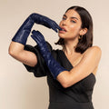 Elena (navy) - Italian silk lined 8-button length leather opera gloves 5