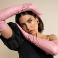 Elena (pink) - Italian silk lined 12-button length leather opera gloves 5