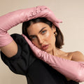Elena (pink) - Italian silk lined 16-button length leather opera gloves 5