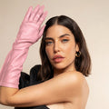 Elena (pink) - Italian silk lined 8-button length leather opera gloves 7