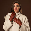 Emilia (brown) - Classic Italian lambskin leather gloves with cashmere lining and checkered pattern 3