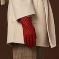 Emilia (red) - Classic Italian lambskin leather gloves with cashmere lining and checkered pattern 8